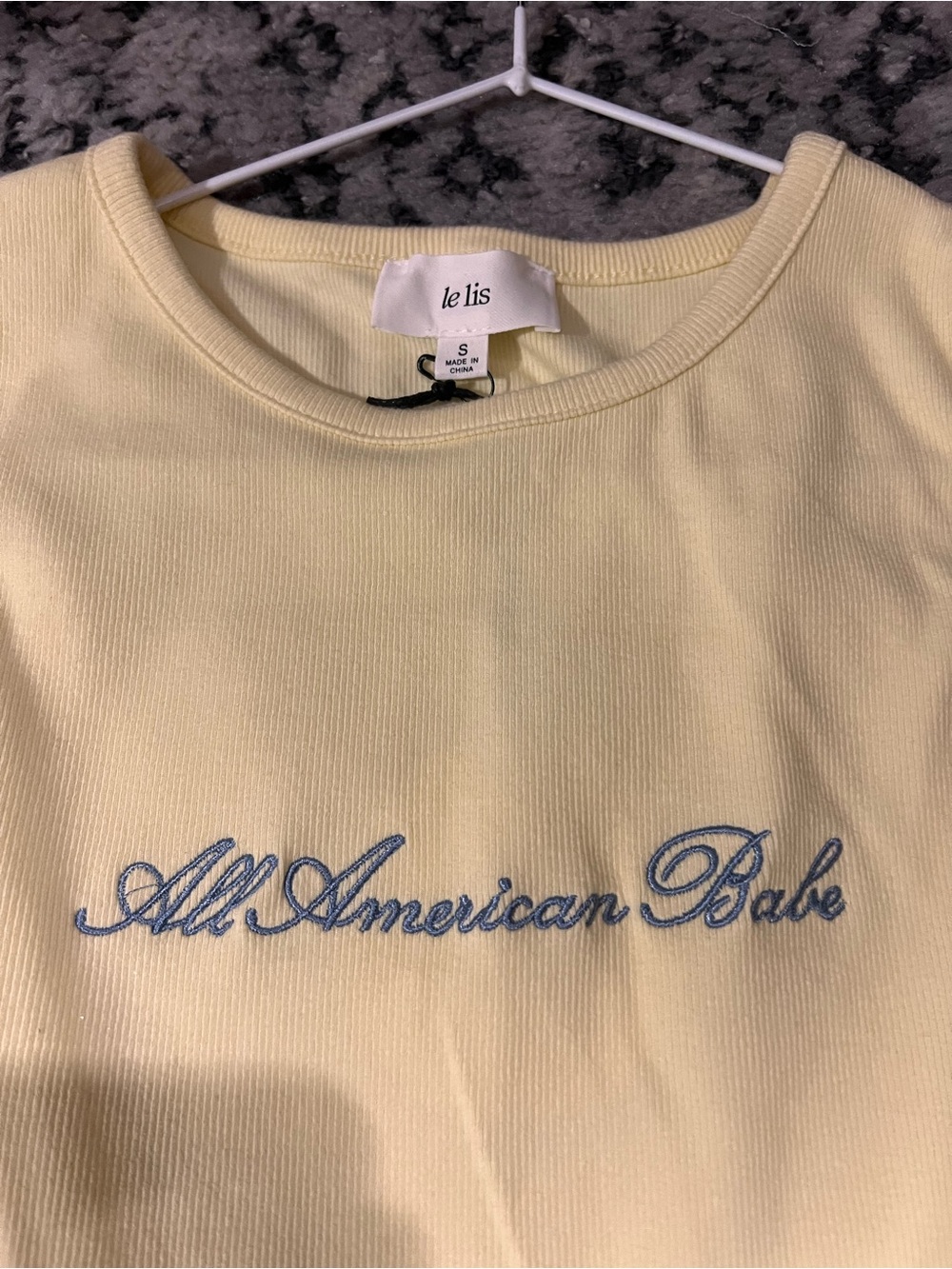 Le Lis Pale Yellow Ribbed Tank with Blue Script - Picture 2 of 3